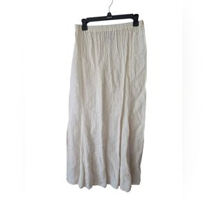 Flax White 100% Linen Midi Elastic Waist Lagenlook Coastal Skirt Size Small